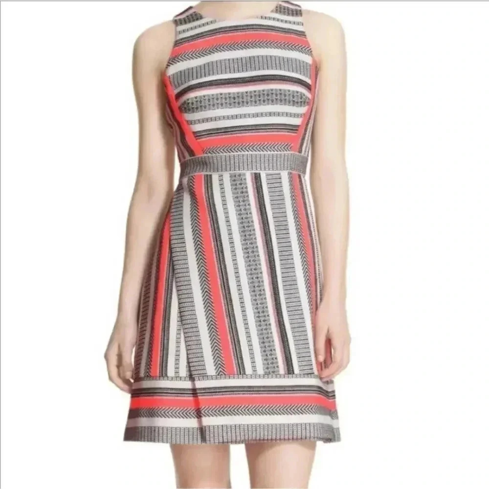 Kate Spade Ribbon Jacquard Flights of Fancy dress Neon Orange Stripe